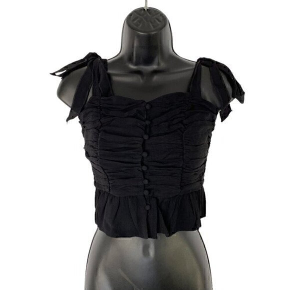 ASTR The Label Ruched Peplum Sweetheart Neckline Duffy Top Black